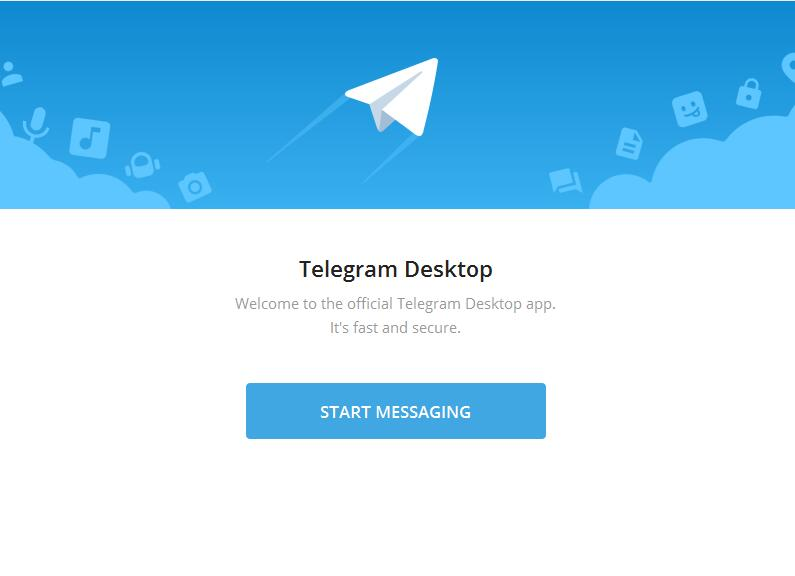 Telegram 启动后的 START MESSAGING 界面