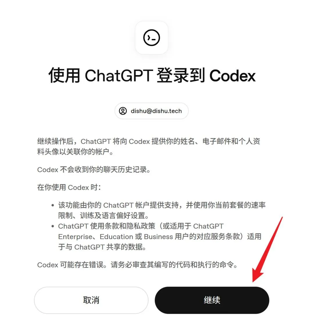浏览器中确认 Codex 授权登录