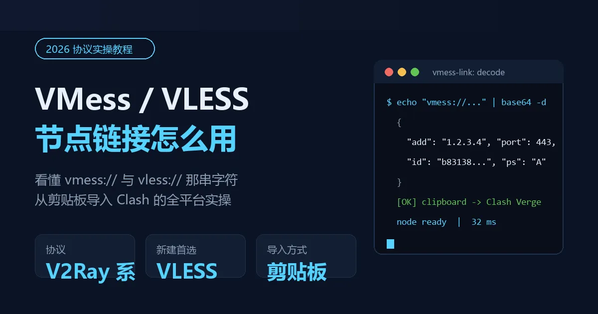 vmess vless 是什么（2026）：节点链接怎么用与导入 Clash 教程